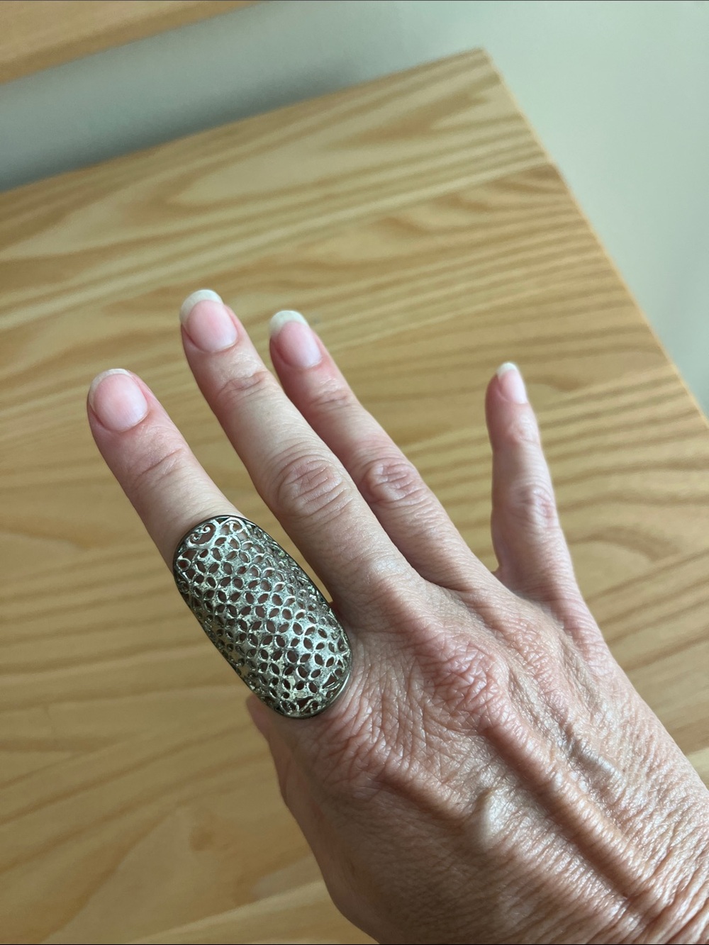 Statement Silver-Tone Filigree Dome Ring